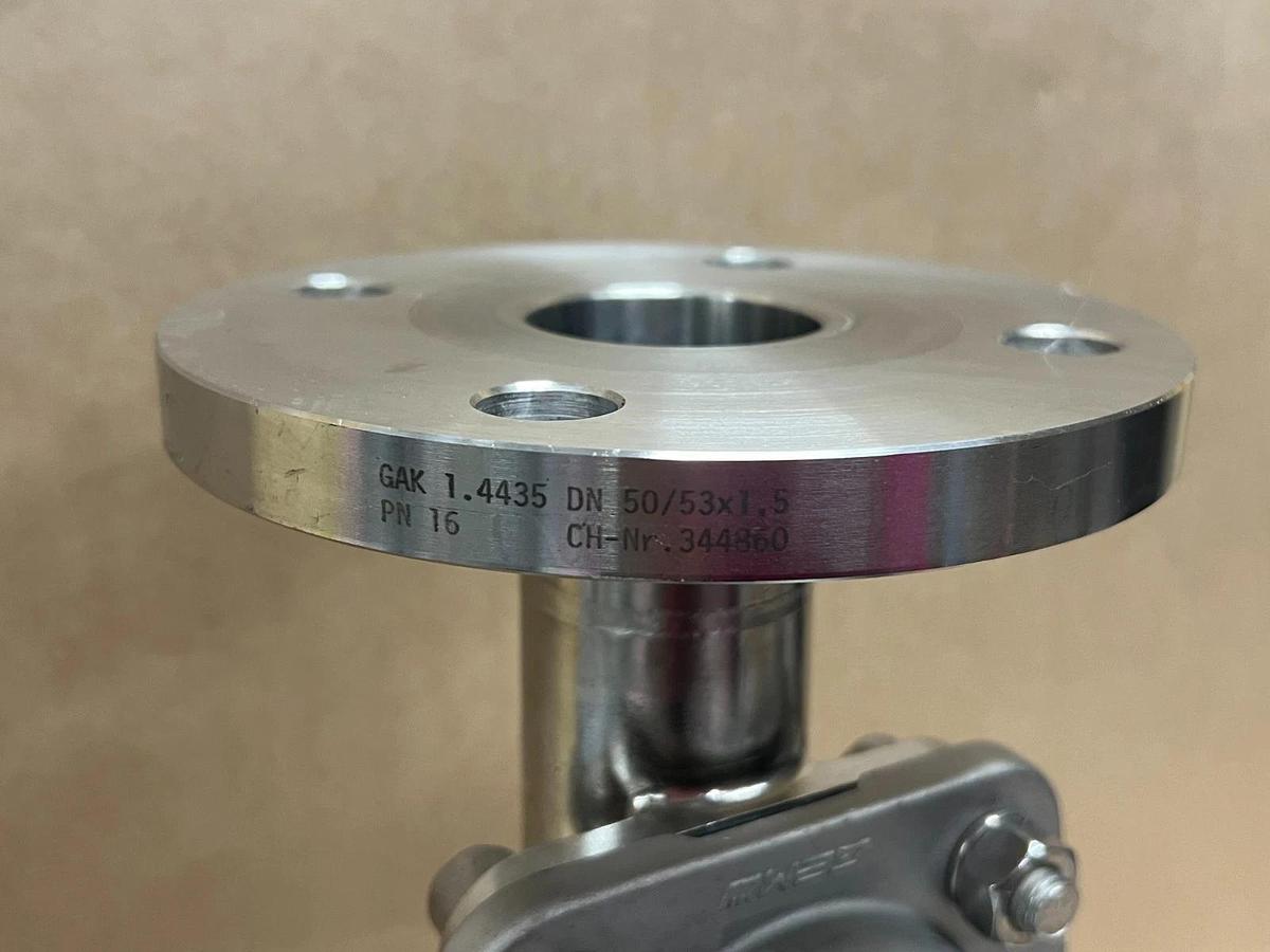 Used Gemü DN50 316L Sanitary Diaphragm Valve Assembly, 4" 150# Flanged