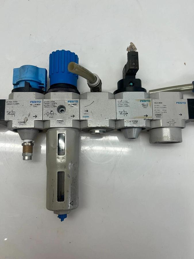 Used Festo LFR-D-MIDI Pneumatic Regulator and Valve Assembly w/ Manifold Valve