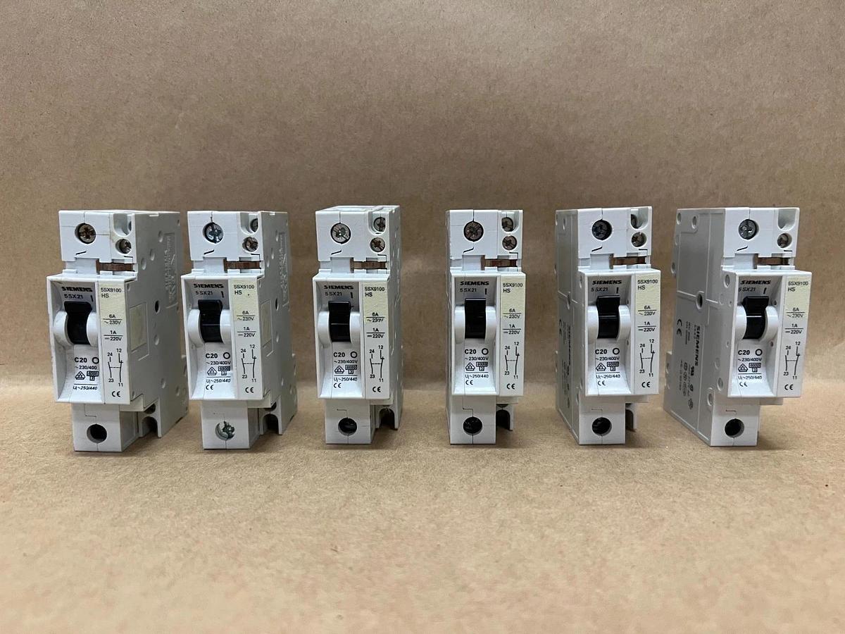 Used Siemens 5SX21 C20, 230/400V, Circuit Breaker - Lot of 6