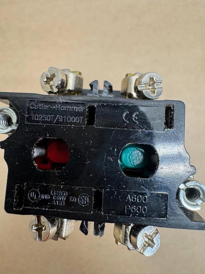 Used Cutler Hammer 10250T/91000T Push Button Switch Green 120V Lamp 755, 6.3V (Qty 3)