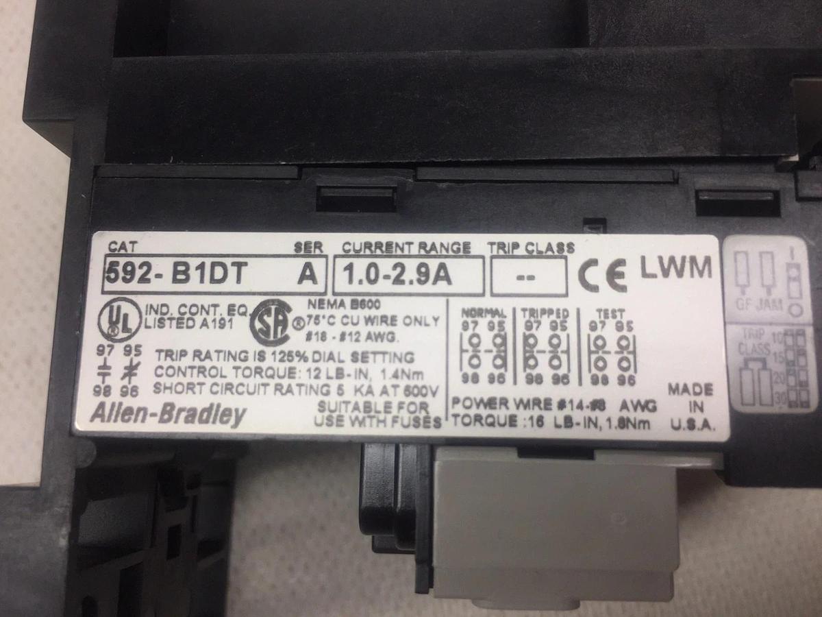 Allen Bradley 592P–B1DT Panel Mount Overload Relay NIB