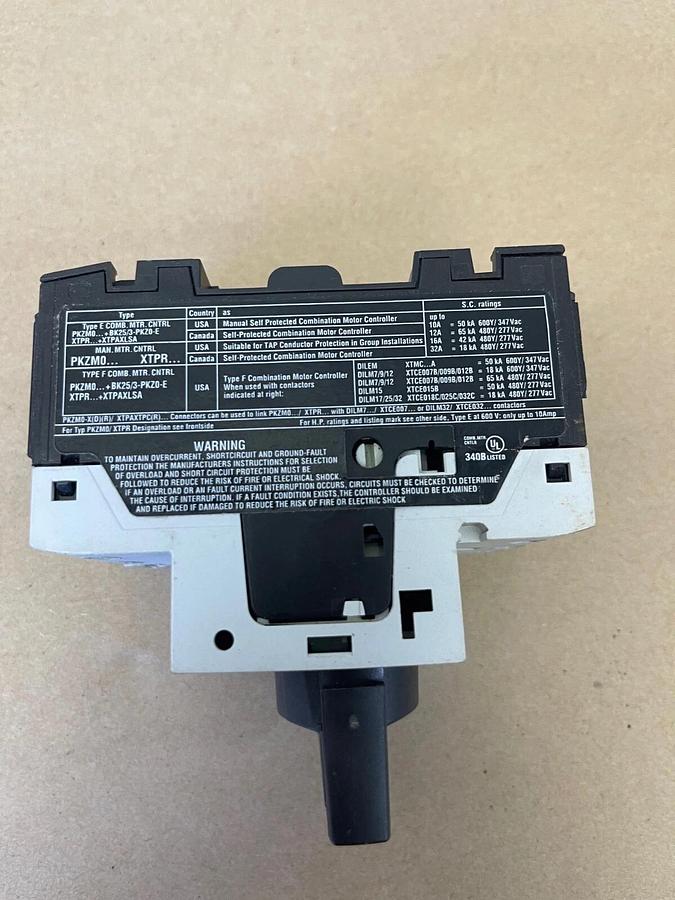 Used Eaton PKZM0-20 Manual Motor Starter, 50/60Hz, 600VAC, 20A - PARTS ONLY