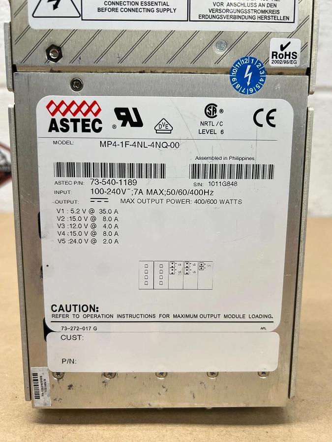 Used Astec MP4-1F-4NL-4NQ-00 Power Supply, 100-240V; 7A MAX