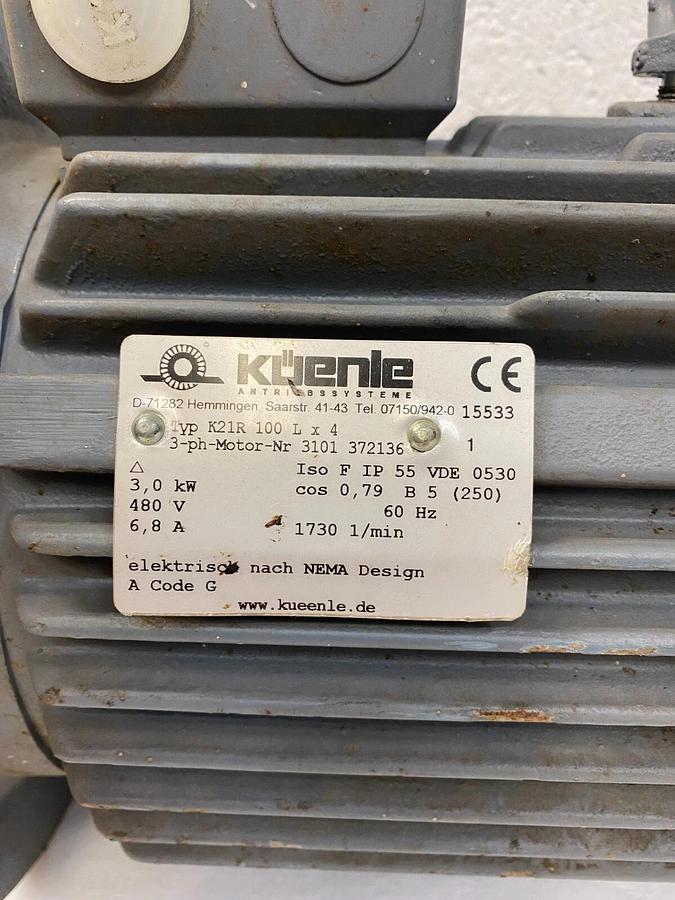 Used Kuenle 3-PH-motor-Nr 3101372136, C Flange Mount