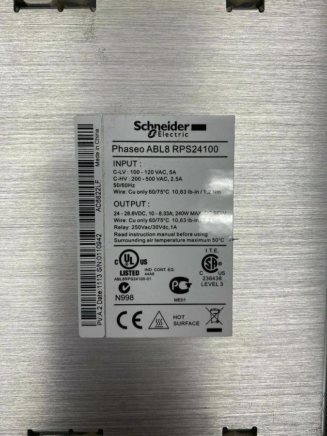 Used Schneider Electric ABL8RPS24100 Telemecanique Power Supply, 24VDC