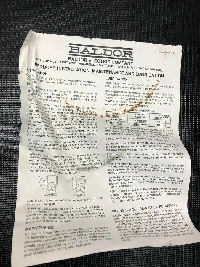 Baldor F-926-50-B5-G Right Angle Speed Reducer Ratio 50:1