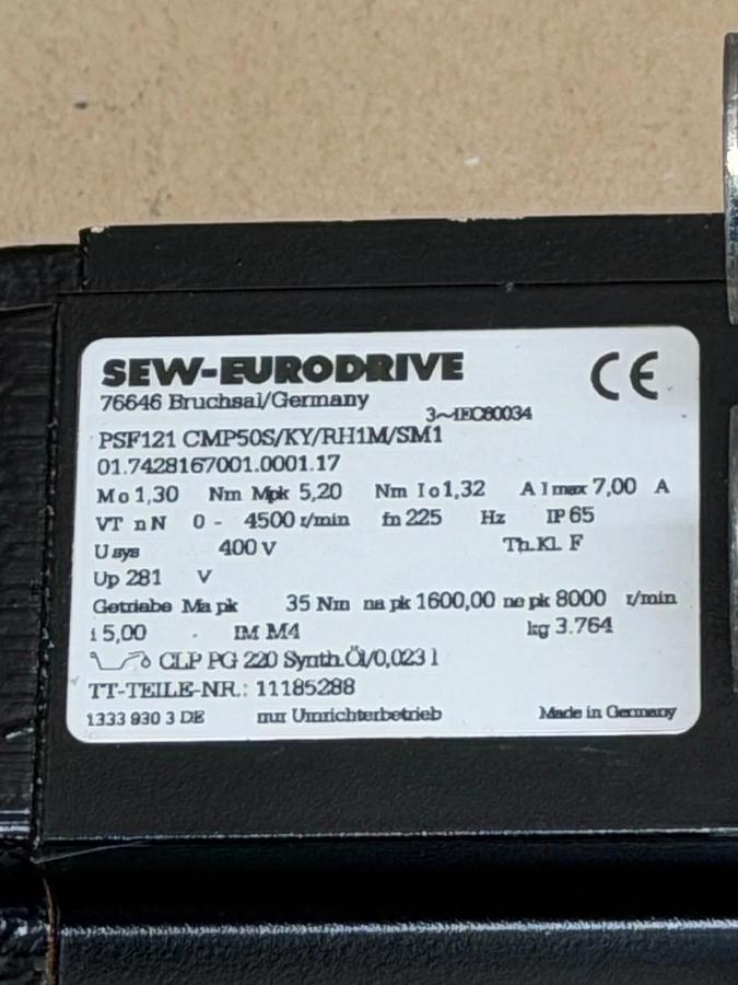 Used SEW-Eurodrive PSF121 CMP50S/KY/RH1M/SM1 Servo Motor