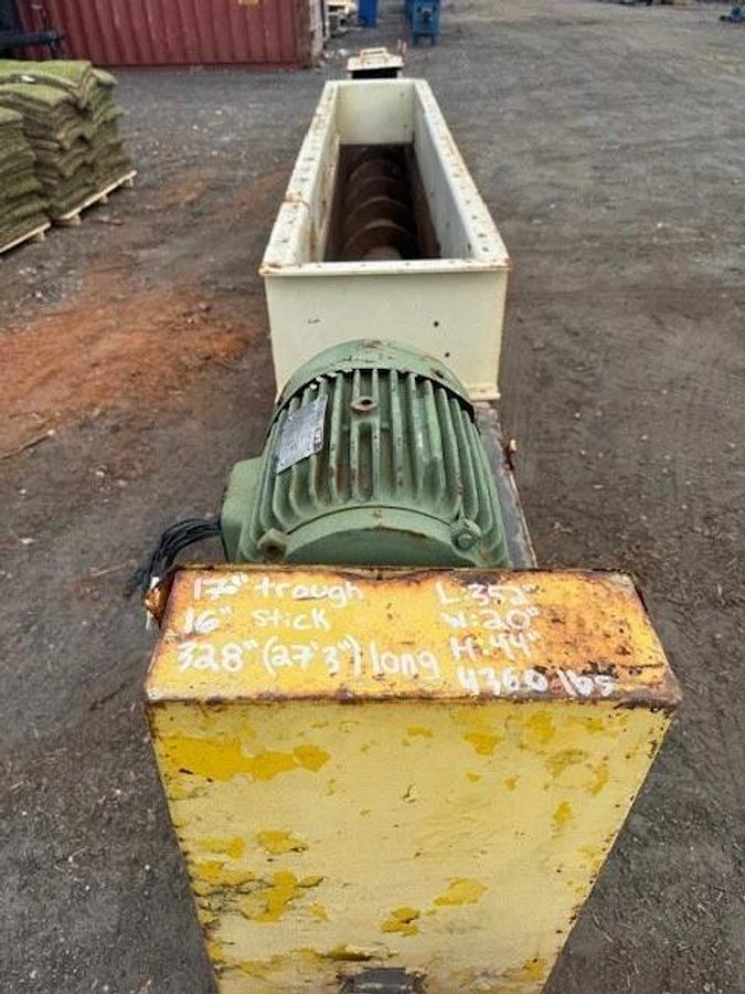 Used 27’ 3” Industrial Screw Conveyor 16” Stick, 17” Trough, 10Hp, 14.03:1 Gearbox