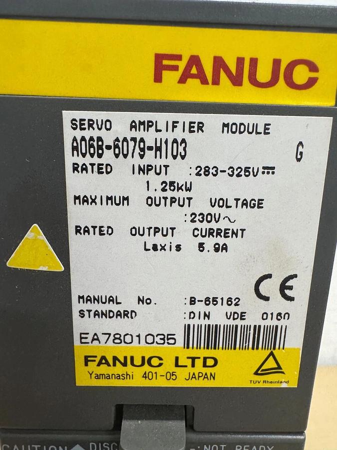 Used Fanuc A06B-6079-H103 Servo Amplifier Module, 283-325V, 1.25kW. 5.9 A