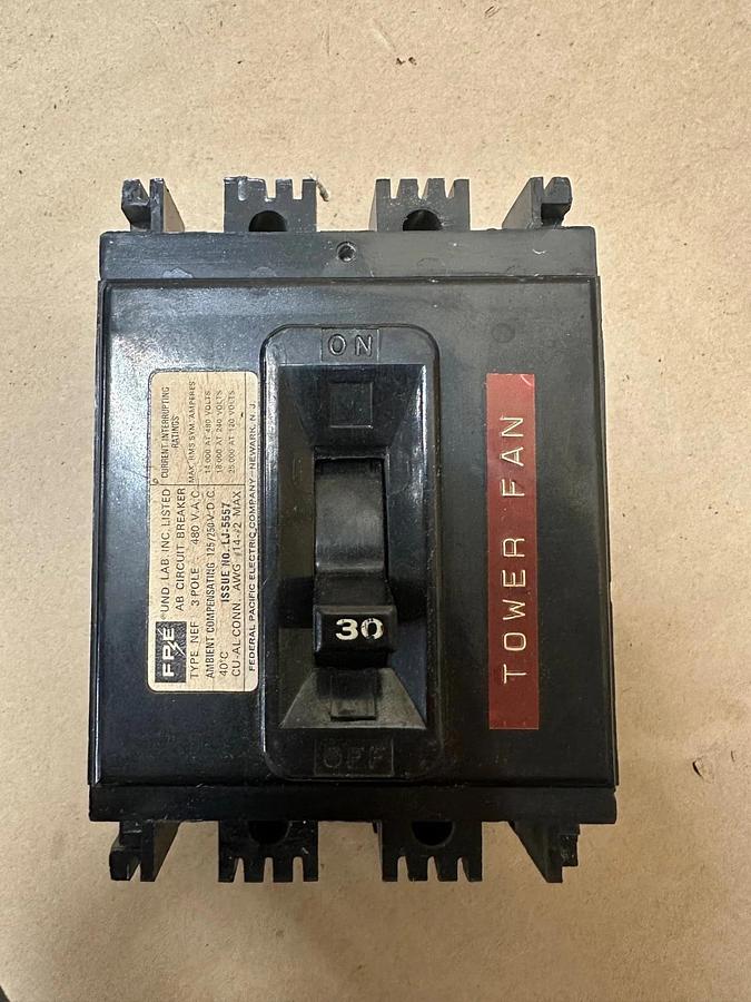 Used Federal Pacific Electric Company NEF 30A 3 Pole Circuit Breaker