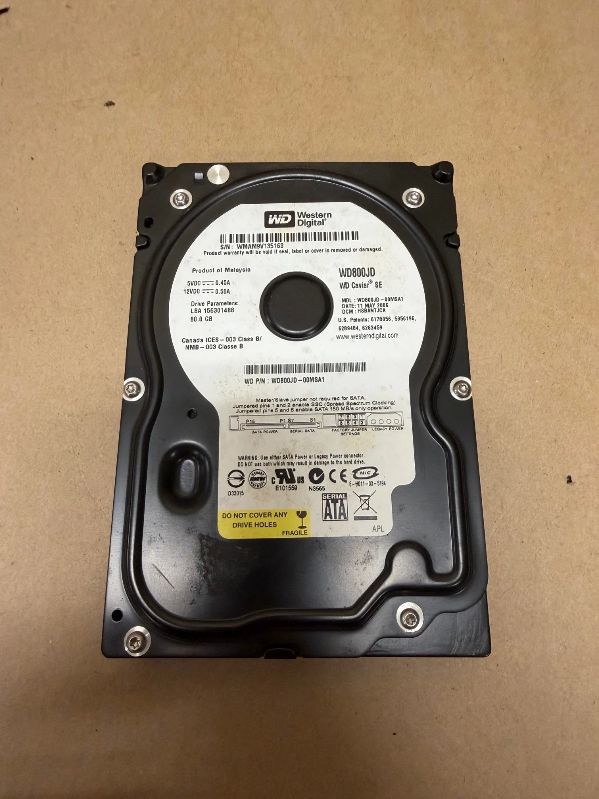 Used Western Digital WD800JD Caviar SE Hard Drive