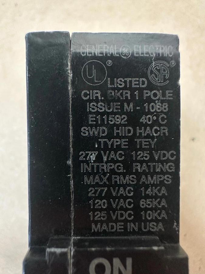 Used General Electric E11592 20A 1 Pole Circuit Breaker