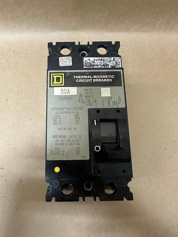 Used Square D FAL24050 50A 2 Pole Thermal-Magnetic Circuit Breaker