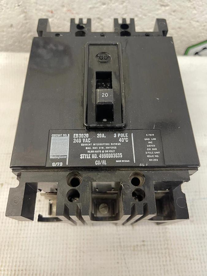 Used Westinghouse EB3020 240 VAC Circuit Breaker, 3 pole