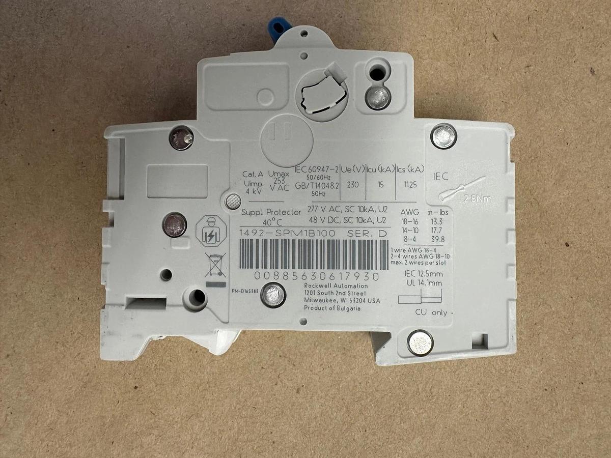 Used Allen Bradley 1492-SPM1B100 Ser D Supplementary Protector 1 Pole 10A Qty 1 *NEW*