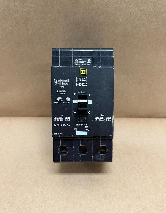 Used Square D EGB34020 20A Thermal Magnetic Circuit Breaker