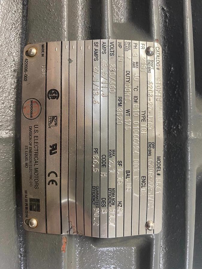 Used US Electrical Motors 5841 C101B General Purpose Electric Motor 10hp, 3520RPM