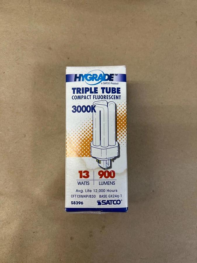 Used Hygrade by Satco S8396 Triple Tube Compact Fluorescent, 3000k, 13w - Lot of 5