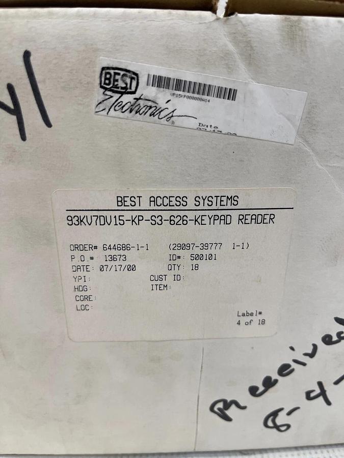 Used Best Access Systems 93KV7DV15-KP-S3-626 Keypad Reader