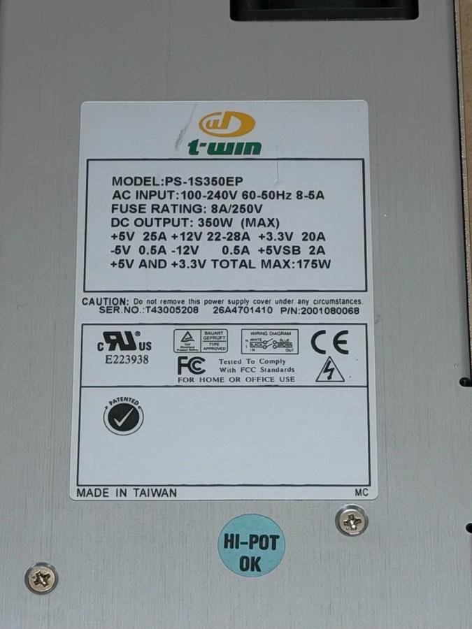 T-WIN PS-1S350EP Server Power Supply *NEW*