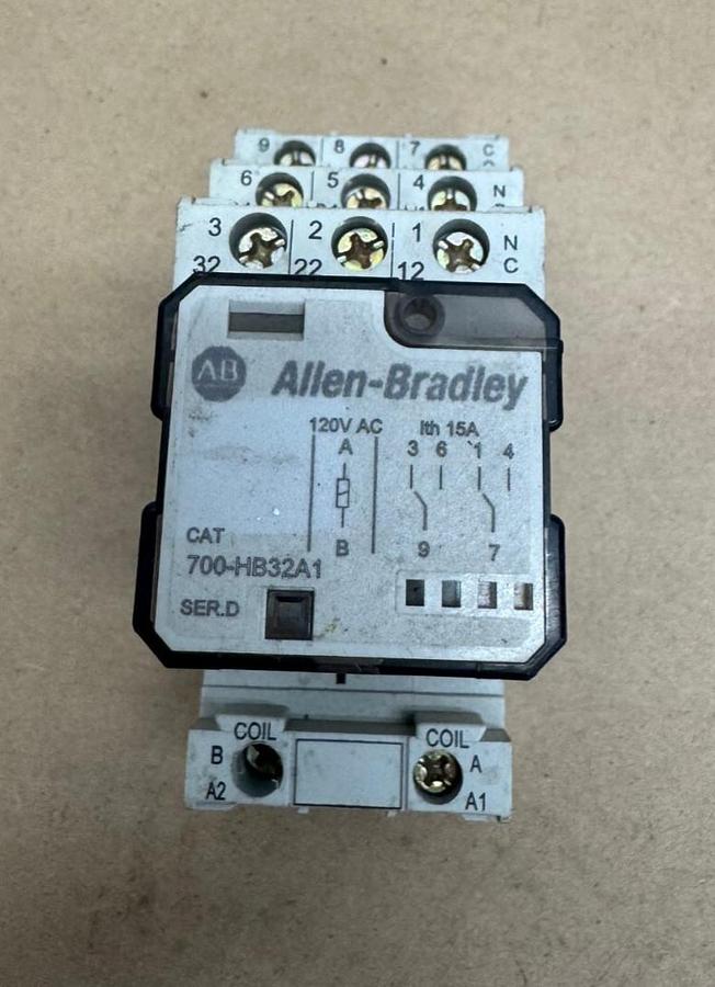 Used Allen Bradley 700-HB33A1 Series D Relay, 120 VAC, 15 A, w/ 700-HN153 Series A