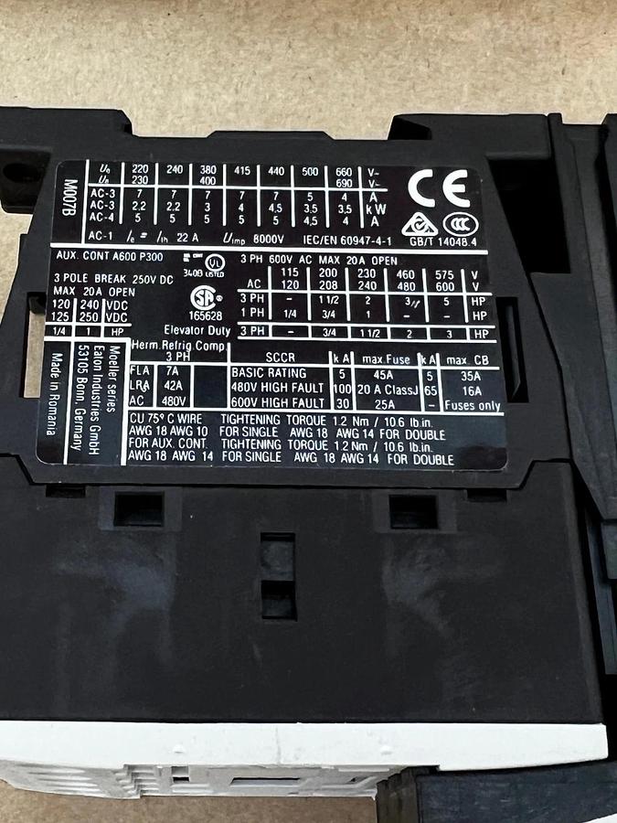 Eaton XTCE007B10 with OXM12DM Contactor and Starter *NEW*