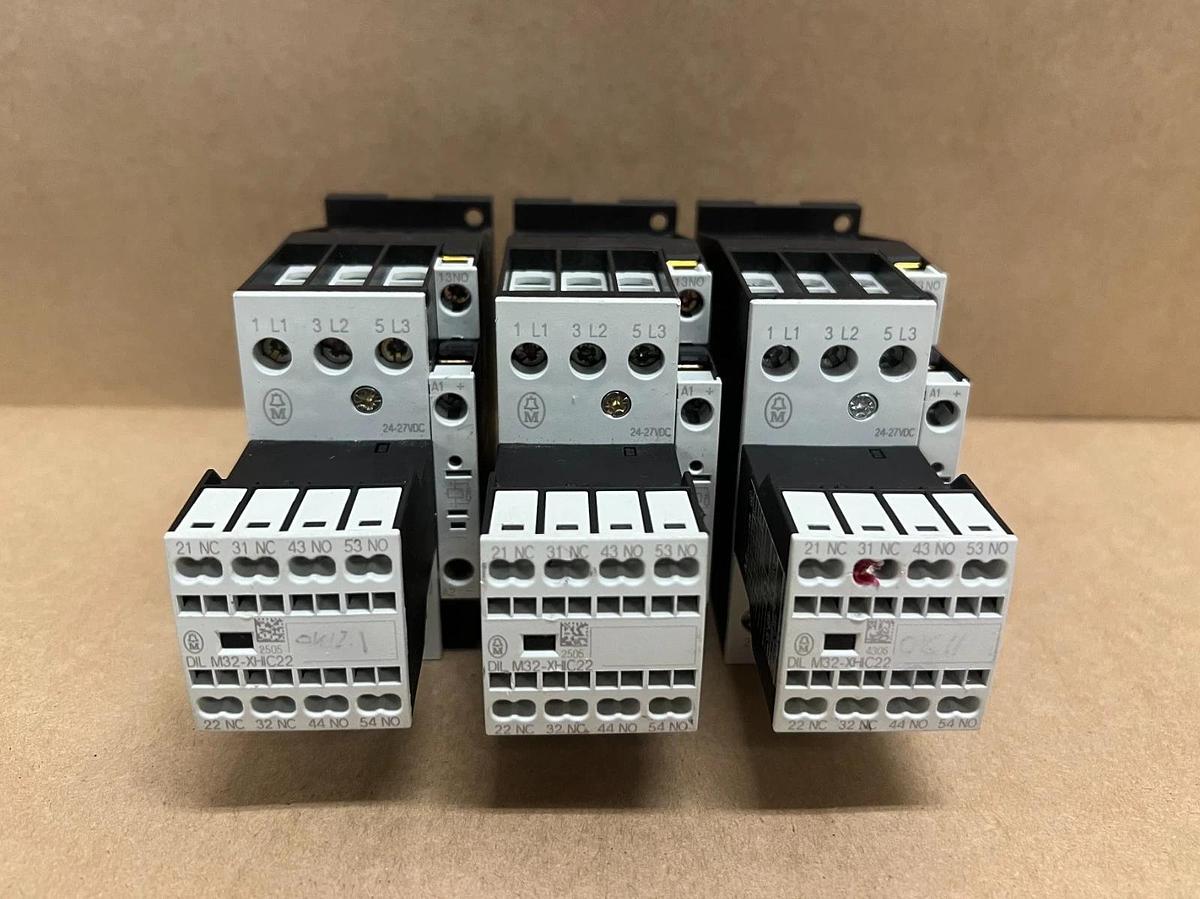 Used Moeller DIL M(C)25 3PH, 3P Contactor w/ Aux Contact Block - Lot of 3
