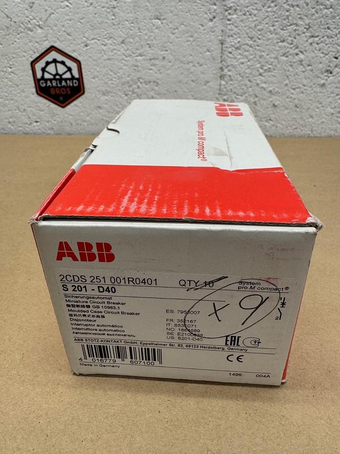 Used ABB S 201-D40 Mini Circuit Breaker, 40A, Box of 9 *NEW*