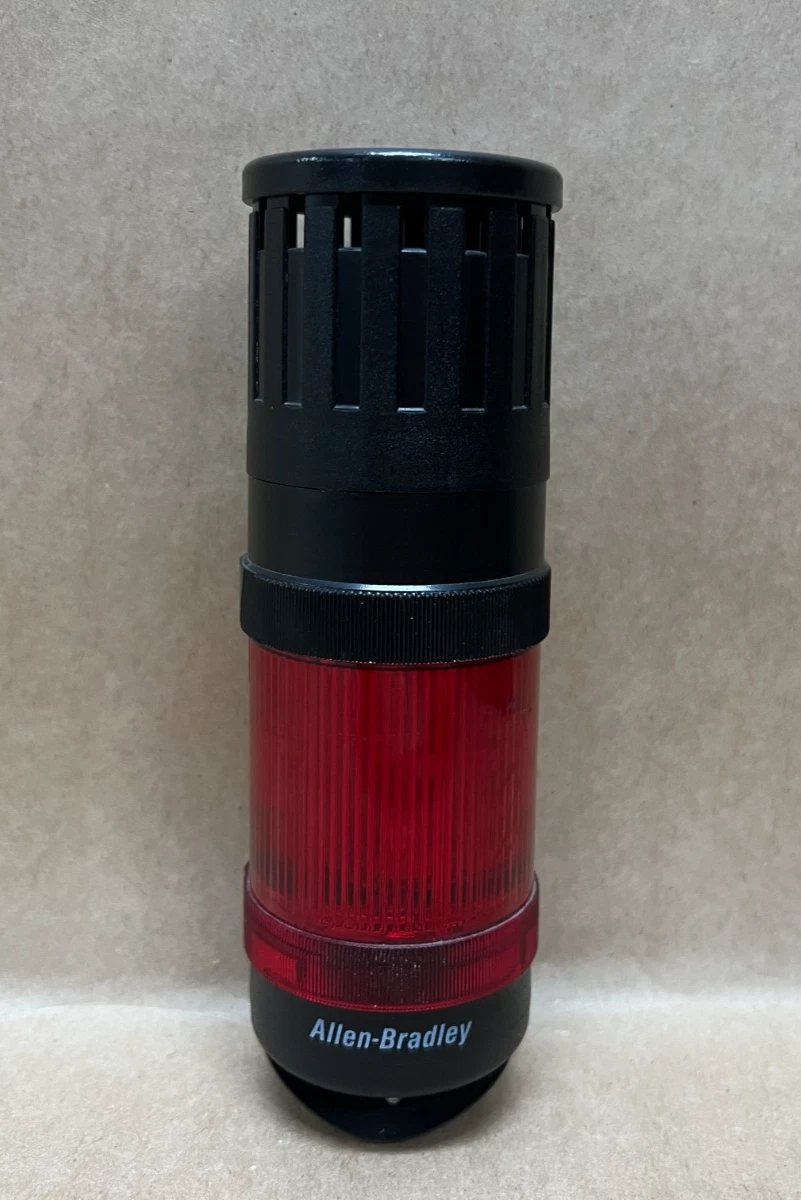 Used Allen Bradley 855E-24TL4 Red Stack Light w/ 855E-B24SA3 Alarm and 855E-BCB Base