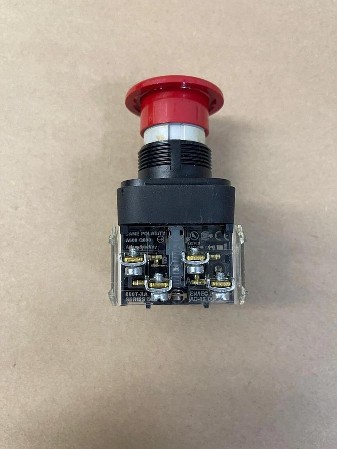 Used Allen-Bradley 800H-DR6A Push Button Unit Type 4, Series F, Mushroom Head Red Cap