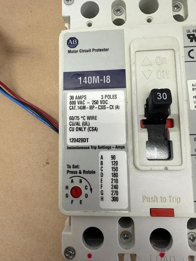 Used Allen-Bradley 140M-I8P-C30S-CX Motor Circuit Protector, Ser A, 140M-I8, 30A