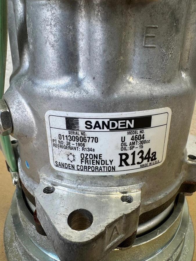 Used Sanden U 4604 Refrigeration A/C Compressor, R134a, Oil: SP-15