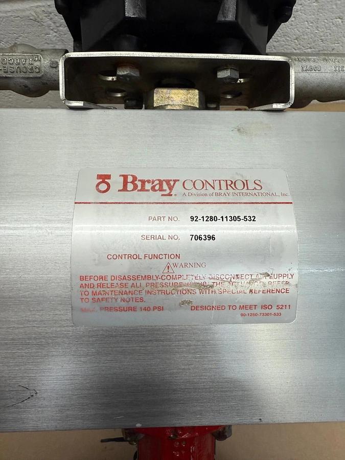 Used Bray Controls 92-1280-11305-532 Pneumatic Actuator Butterfly 6” Valve, 140 PSI