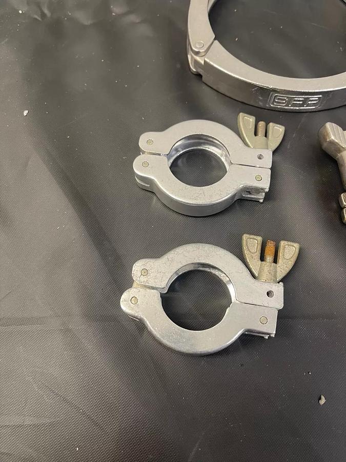 Used 11 Tri-Clamp Covers, Single Pin (1 Double Pin), Stainless Steel 304