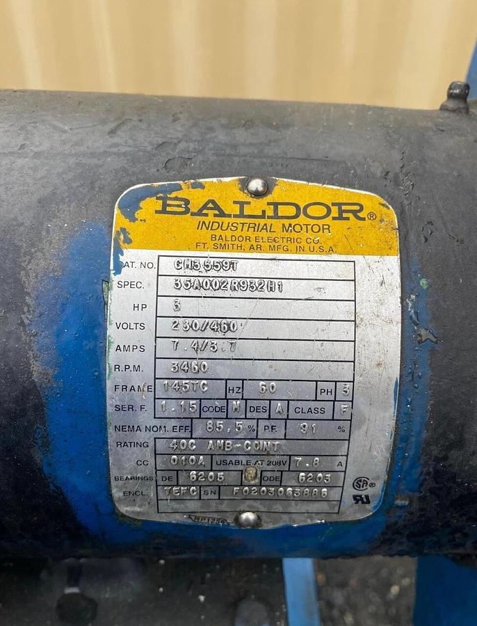 Used 4” Pedestal Belt Sander w/ Baldor Motor 3HP at 3460RPM, 3 Phase, 230/460V