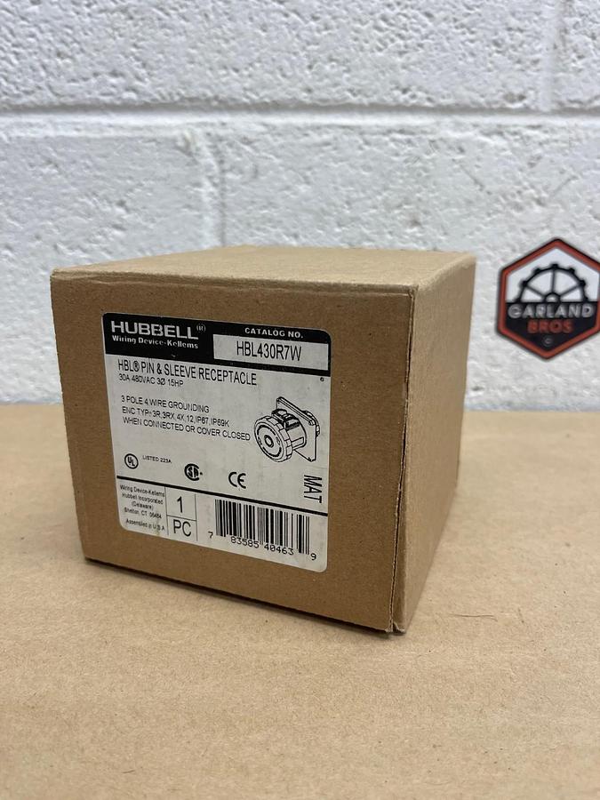 Used Hubbell HBL430R7W Pin & Sleeve Receptacle, 30A, 480VAC, 3 Phase