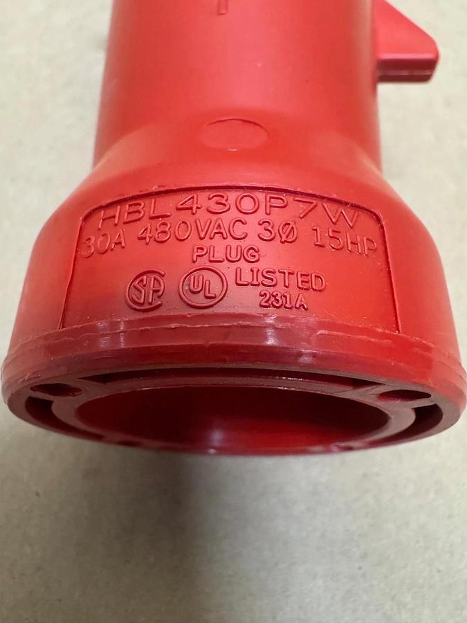 Used Hubbell HBL430P7W Pin/Plug Only, (30A, 480VAC, 3Ø, 15Hp Ratings)