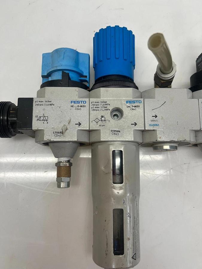 Used Festo LFR-D-MIDI Pneumatic Regulator and Valve Assembly w/ Manifold Valve