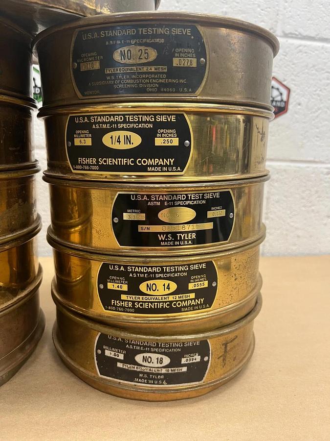 Used Assorted Standard Testing Sieves: Fisher Scientific W. S. Tyler Will Scientific