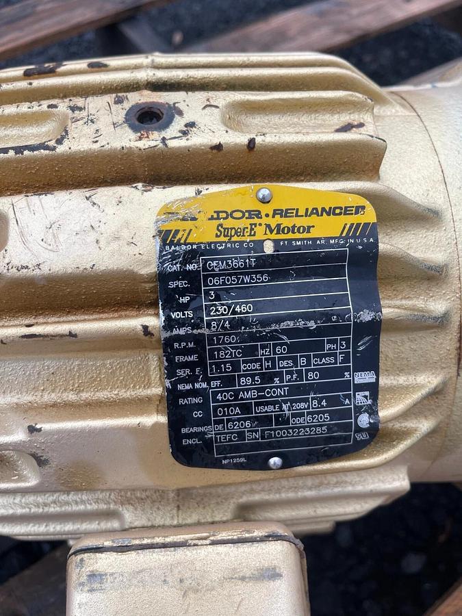 Used Baldor Reliance CEM3661T Super E Motor, 3Hp, 230/460V, 1760RPM, w/SEW Eurodrive