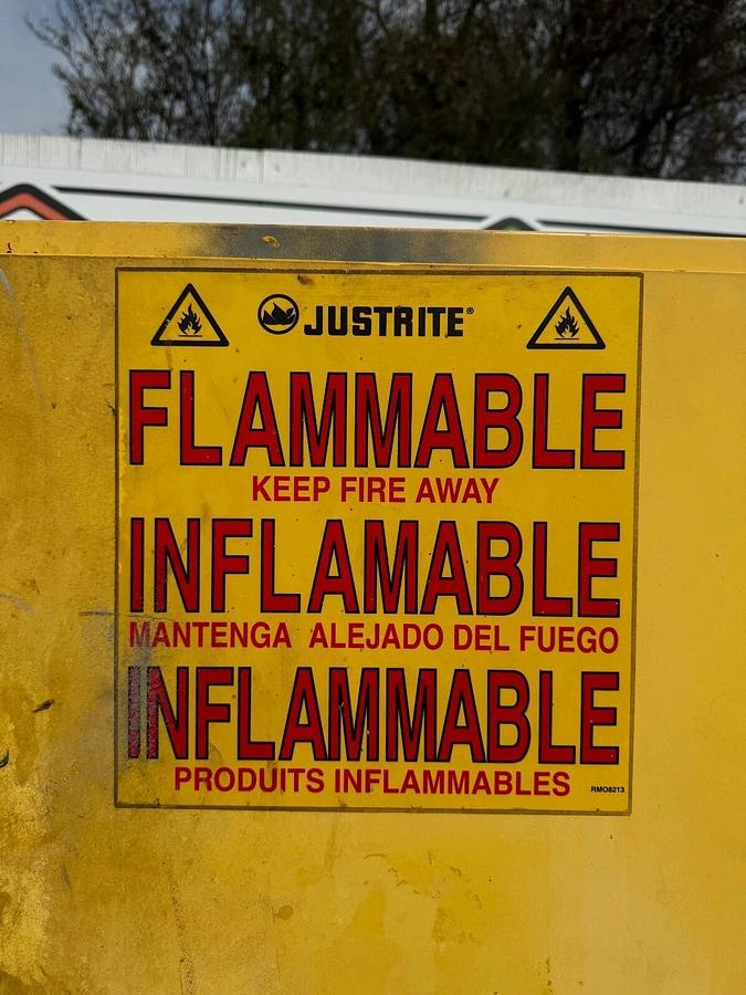 Used Justrite 25450 Flammable Liquid Storage Cabinet, 45 Gallon, 43”x 18” x 65”