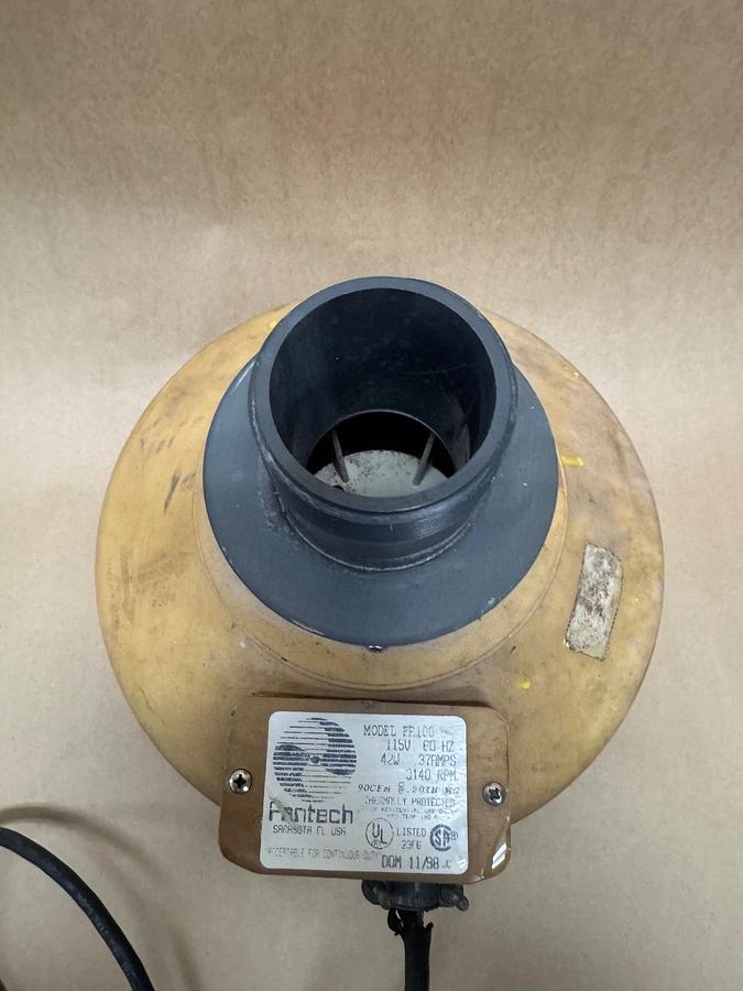 Used FanTech FR100 Inline Duct Fan, 115V, 60Hz, 37A, 2” & 3-3/4” Bores