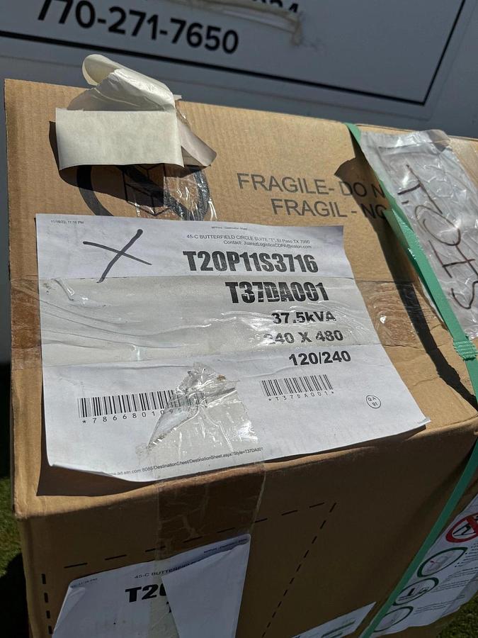 Used Eaton T20P11S3716 General Purpose Ventilated Transformer 37.5kVA, T37DA001, 1 Ph