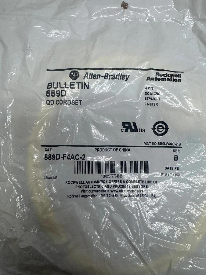 Used Allen Bradley 889D-F4AC-2 Series B, Cord Set (Lot of 2) *NEW*