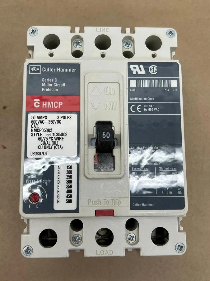 Used Cutler Hammer HMCP050K2 Series C Motor Circuit Protector 50A 3 Poles