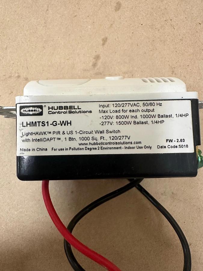 Used Hubbell LHMTS1-G-WH 1 Button Wall Switch Occupancy Sensor