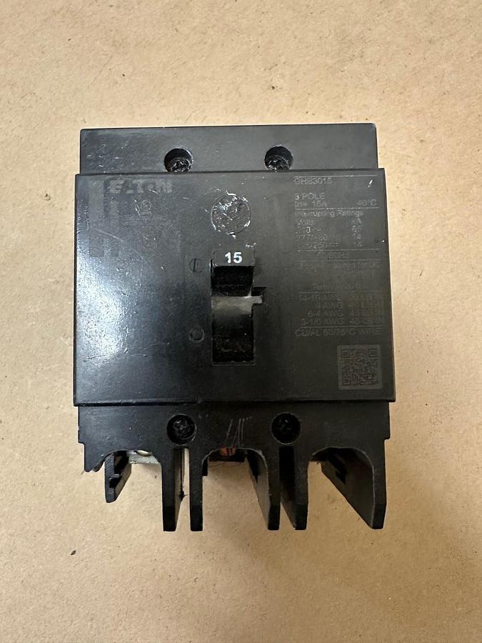 Used Eaton GHB3015 15A 3 Pole Circuit Breaker, Broken Shell
