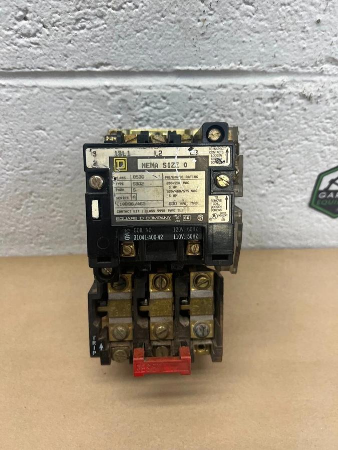Used Square D 8536 Type SB02, Form S NEMA Size 0 Starter