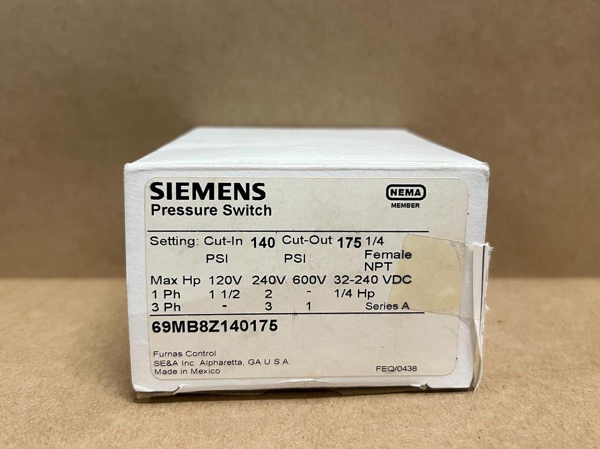 Furnas 69MB8Z140175 Ser A Pressure Control, 140 Cut-In PSI/ 175 Cut-Out PSI