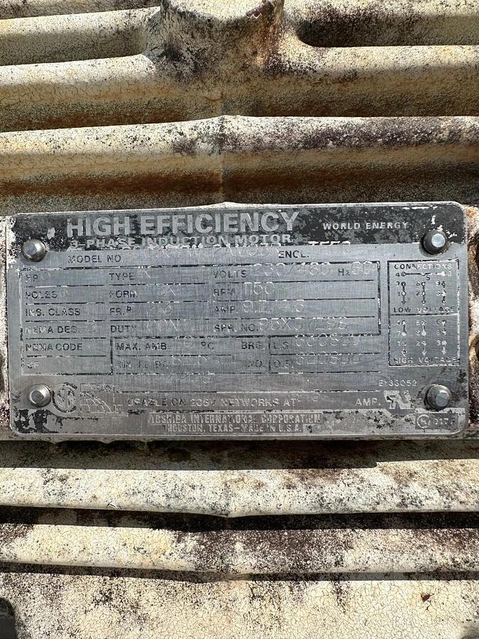 Used Toshiba High Efficiency 3Hp Motor @ 750RPM, 230/460V, 3 Phase, Frame 213T, 60Hz